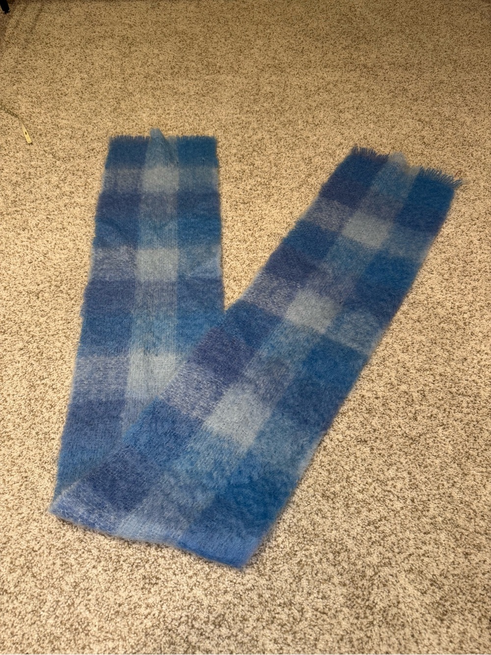 Foxford Blue Plaid Mohair Wool Blend Scarf Made in Ireland